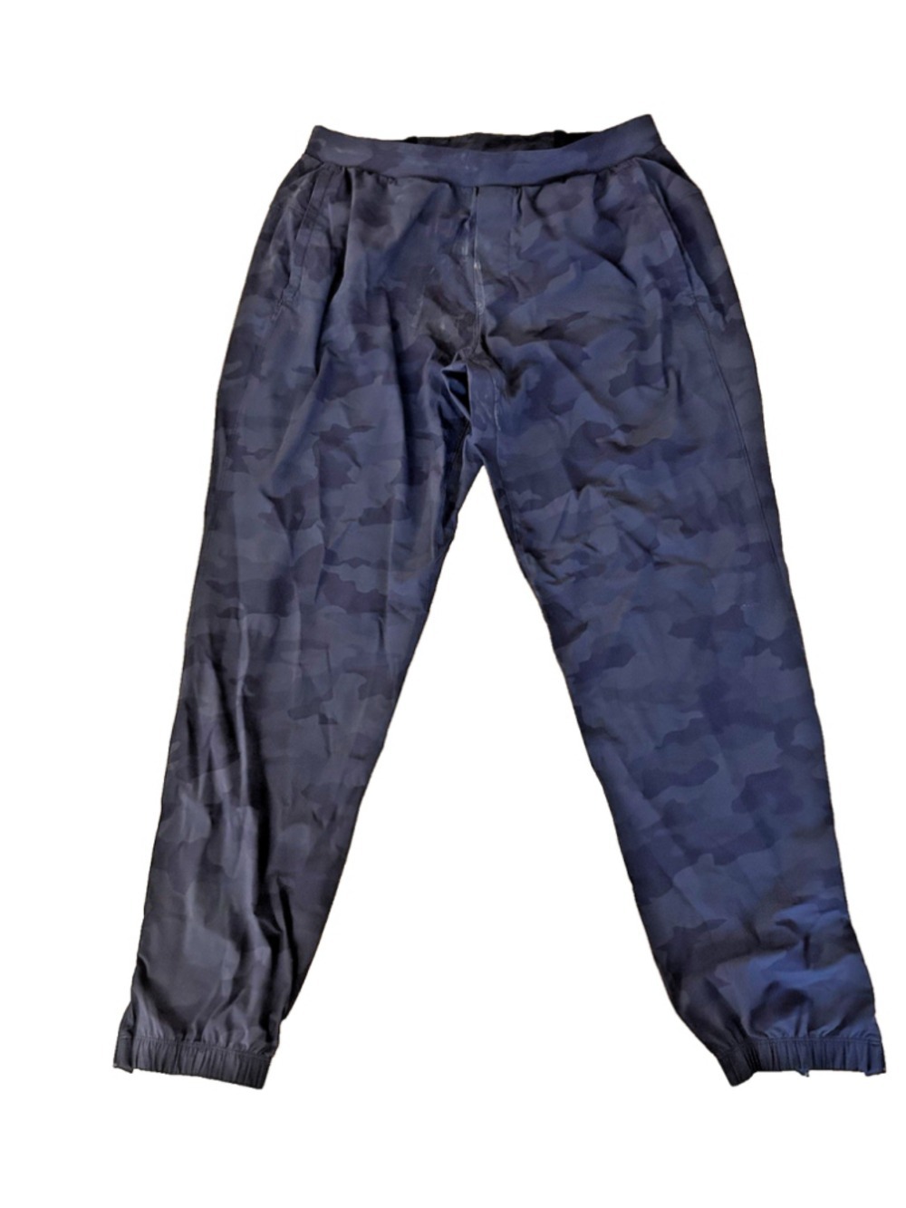 Lululemon Black Camo Jogger Pants L Relaxed Fit Elastic Waist Zip Pocket